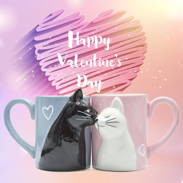 2 pcs Luxury Kiss Cat Couple Ceramic  Mugs